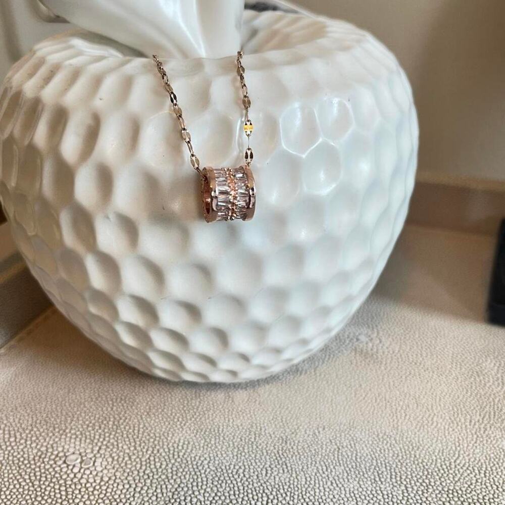 Rose gold necklace, rose gold barrel pendant, Fashion Jewelry, Gift for her